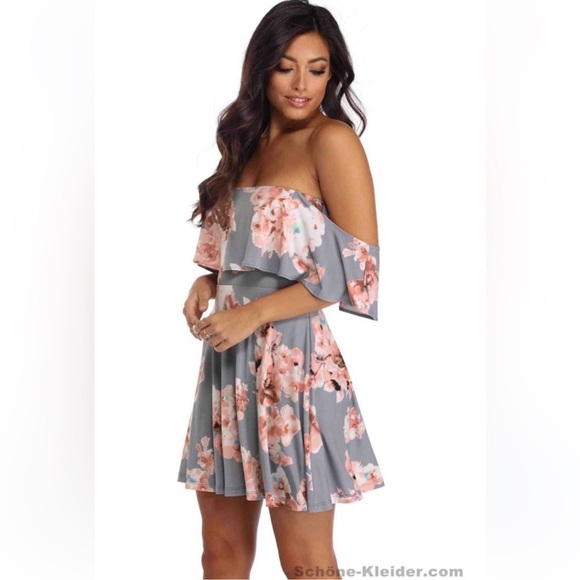 Windsor Floral Strapless Off Shoulder Ruffle Dress Sz S Mini Stretchy - Picture 1 of 10